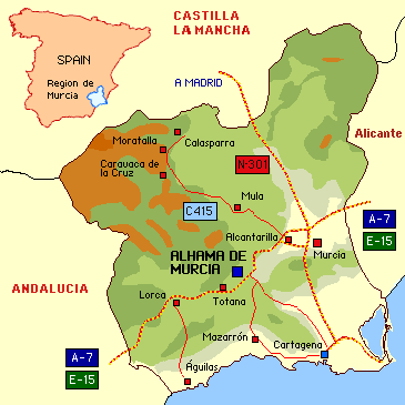 Localizacin de Alhama de Murcia,sobre un mapa de la Regin de Murcia
